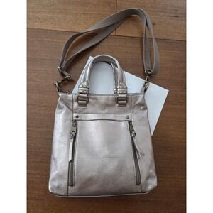 The Sak Leather Sequoia Crossbody Purse Metallic Silver Bag Gypsy Grunge